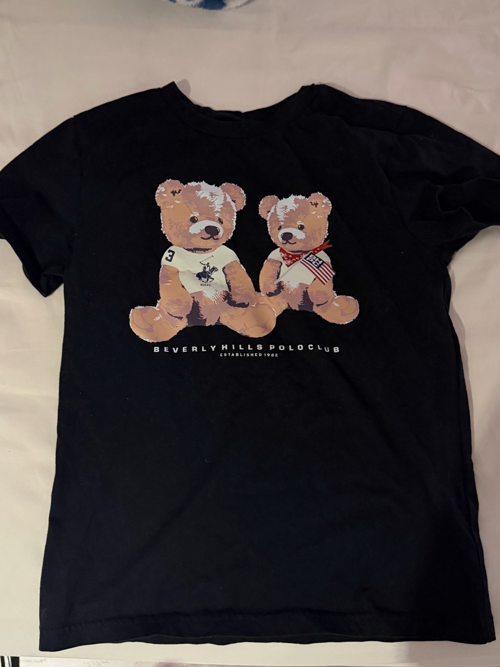 Beverly Hills Polo Club Black Tee with Twin Teddy Bear Graphic